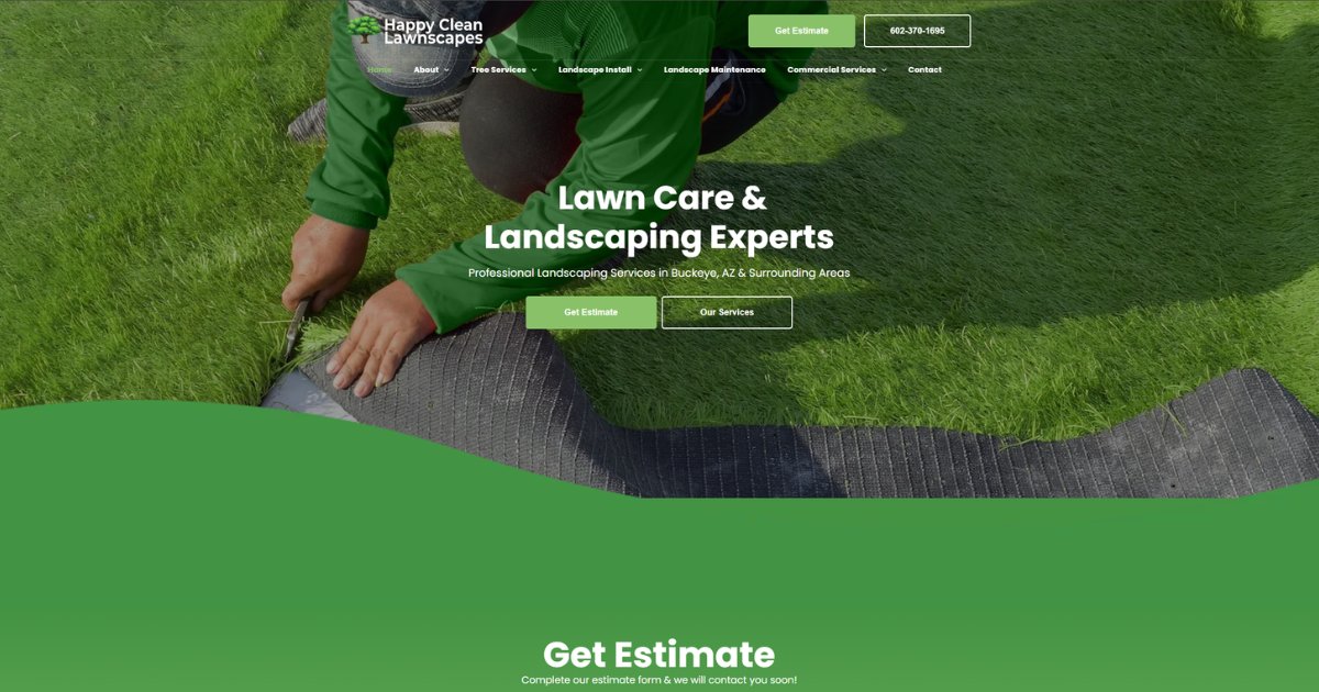 Happy Clean Lawnscapes (happycleanlawnscapes.com) — website screenshot built by Sinux Consulting